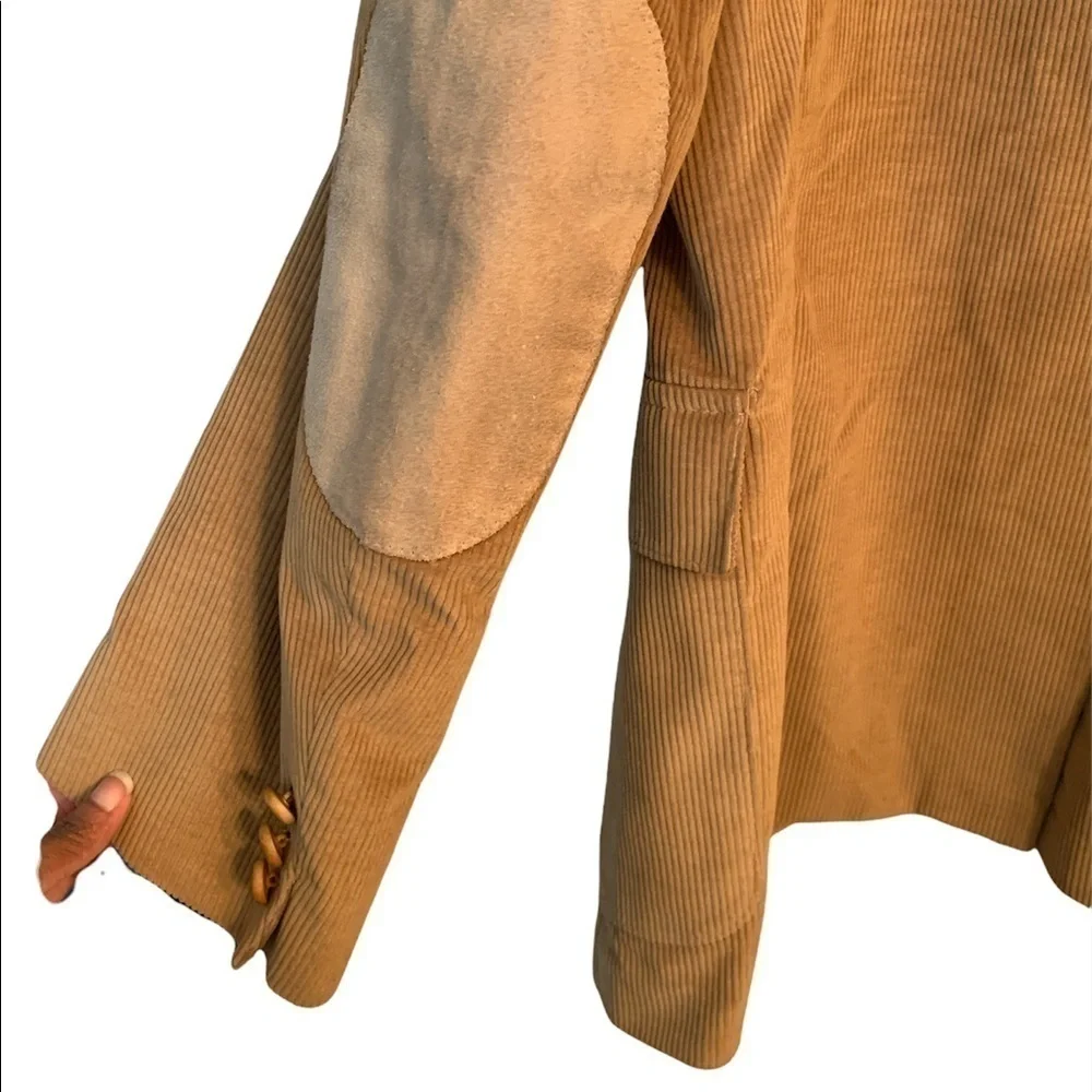 Farah Tan Corduroy Blazer With Suede Elbow Patches Size 42 L